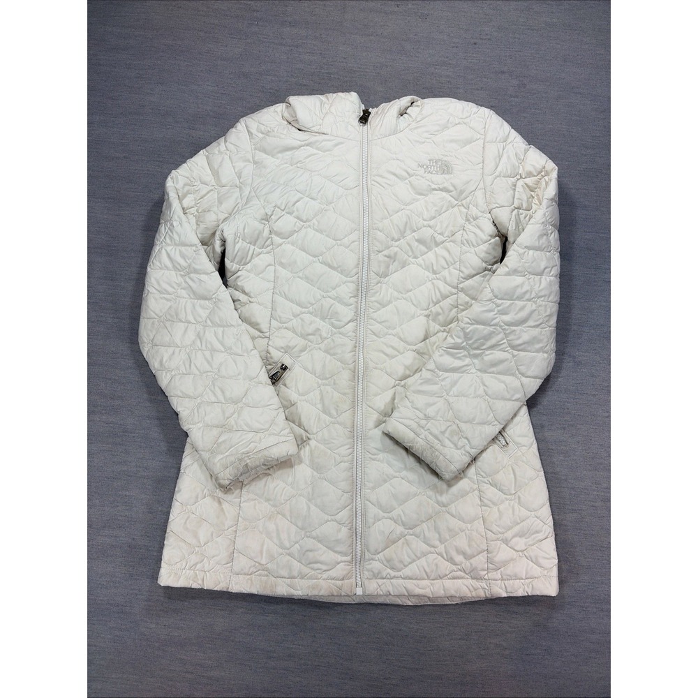 The North Face Jacket Girls 10/12 Medium Cream ThermoBall Hooded Insulated Coat
